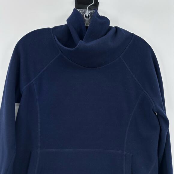 Athleta Hurdle Wrap Neck Pullover Navy Blue Kangaroo Pocket Wool Blend Womens S - Picture 4 of 11